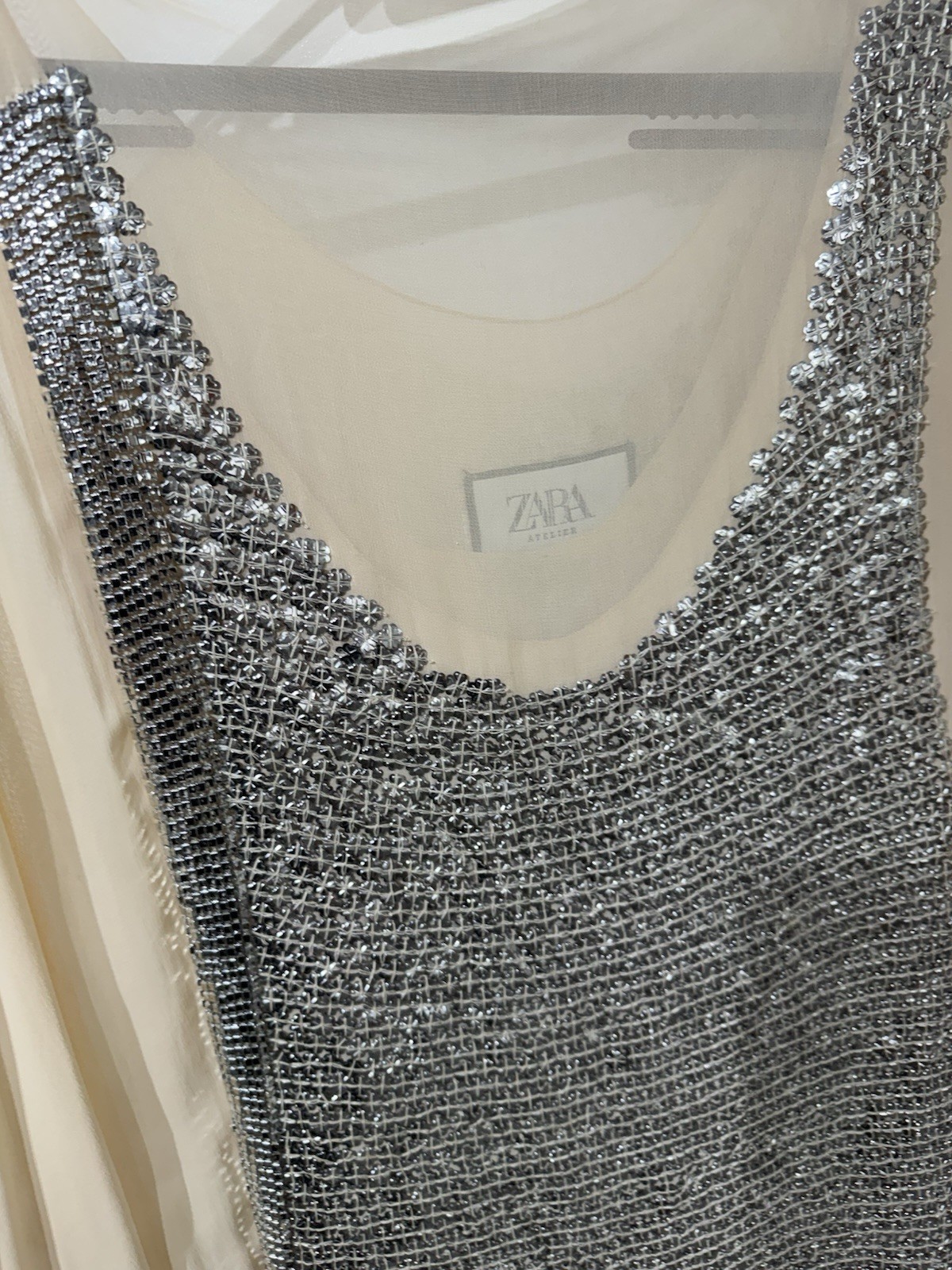 Zara Atelier Dress Size M/L Chain Cream Nude Silver image 5