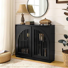 Mid Century Modern 39" Black Sideboard Cabinet with Storage & Outlet Holes