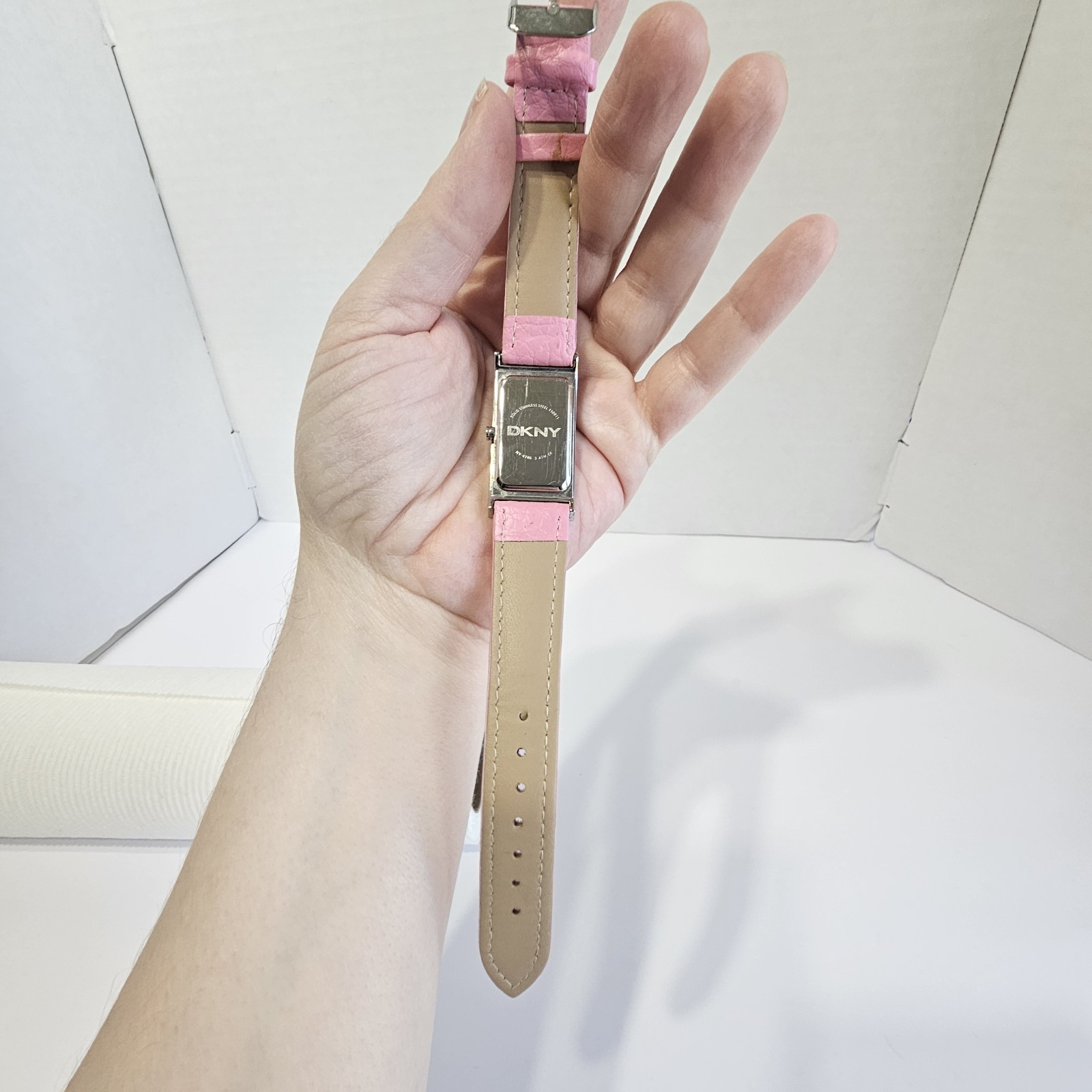 Y2K DKNY Rectangular Face Watch, Pink Leather Ban… - image 6
