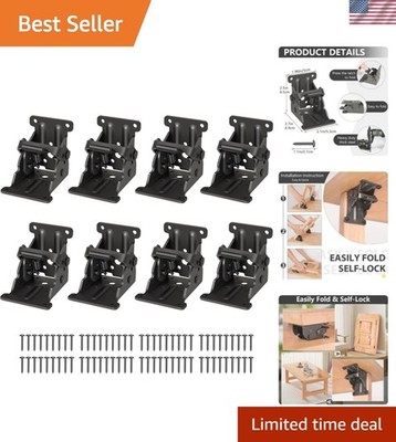 8 Pack Folding Brackets - Self-Lock Hinge & Screws for Stability - Black