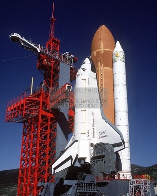 NASA SPACE SHUTTLE ENTERPRISE ON LANDING PAD IN LAUNCH SEQUENCE 8X10 PHOTO RP