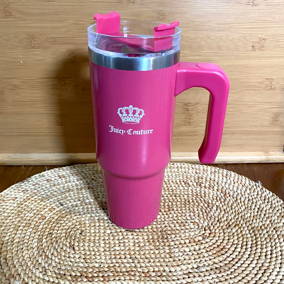 Taza de viaje Juicy Couture rosa vaso de acero inoxidable de 30 oz con tapa de mango Foto 2 de 4
