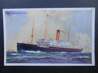 JAMES S MANN Bibby Line SS OXFORDSHIRE (1912) Künstler gezeichnet um 1930 Krankenhausschiff