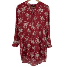 FOREVER 21 NWT Floral Optional Tie Waist Mini Tunic Dress Size Small Red