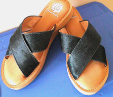 YELLOW BOX ANSILA Leather Upper Crisscross Slide Sandals, 7, NWT
