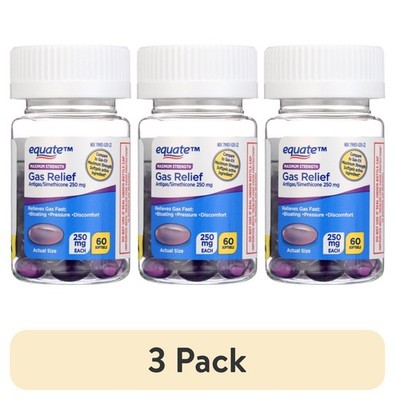 Equate Maximum Strength Gas Relief, Simethicone 250 mg, 60 Softgels - (3 Pack)