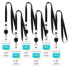 6 Pack Lanyards for ID Badges Holder Retractable 6 Pack, Black, Clear