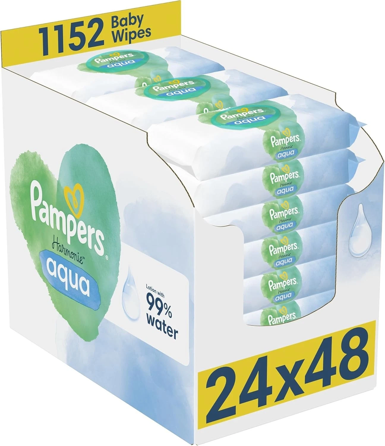 Pampers Harmonie Aqua Baby Wipes 24 Packs of 48 Wipes = 1152 Baby Wet Wipes
Opens in a new window or