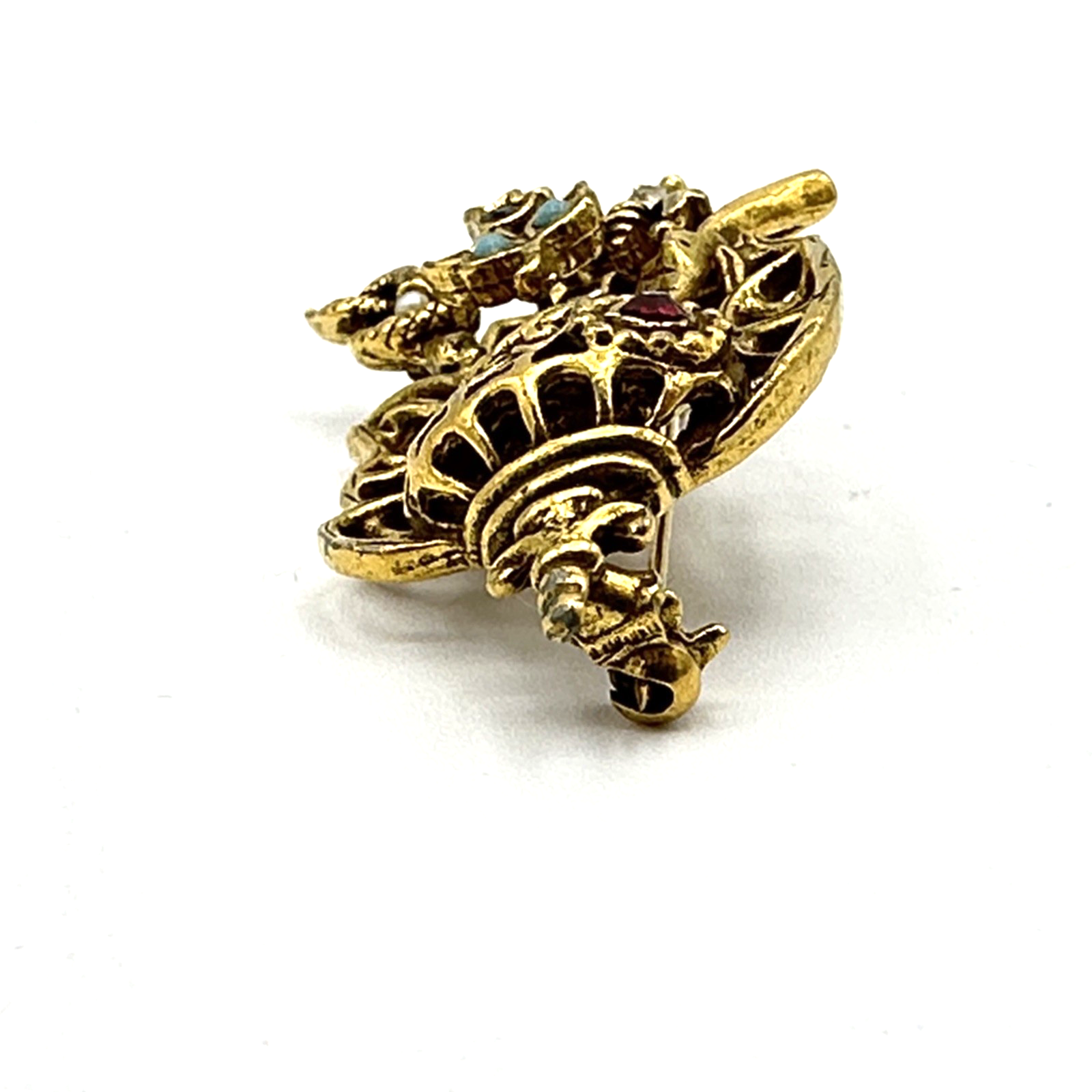 GOLDETTE vintage brooch - unsigned Victorian Revival flower urn basket ...