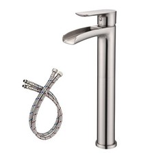 Brushed Nickel Tall Bathroom Vessel Sink Faucet, Single Hole Single Handle Wa...