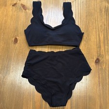 Zaful BLACK textured high waisted petal scalloped Bikini 4 - Small - NWOT
