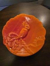 Rare Red OrgangeHaeger Pottery Decorative Rooster Dish 1048-H Vintage 