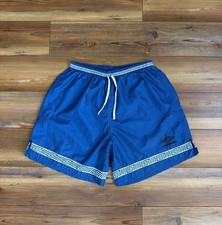 Vtg 90s Umbro Nylon Soccer Shorts Royal Blue Diamond Border Aztec Large Lot 608S