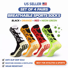 4 Pairs Sport Socks Anti-Slip Grip Soccer Football Basketball Size 5 9 Stretchy