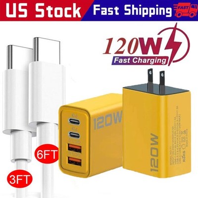 120W 4-Port USB C Fast Wall Charger Block For All Cell Phone iPad Lot