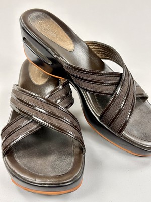 Cole Haan NikeAir Soles Sandals Brown & Orange Slip On Wedge  display picture 3