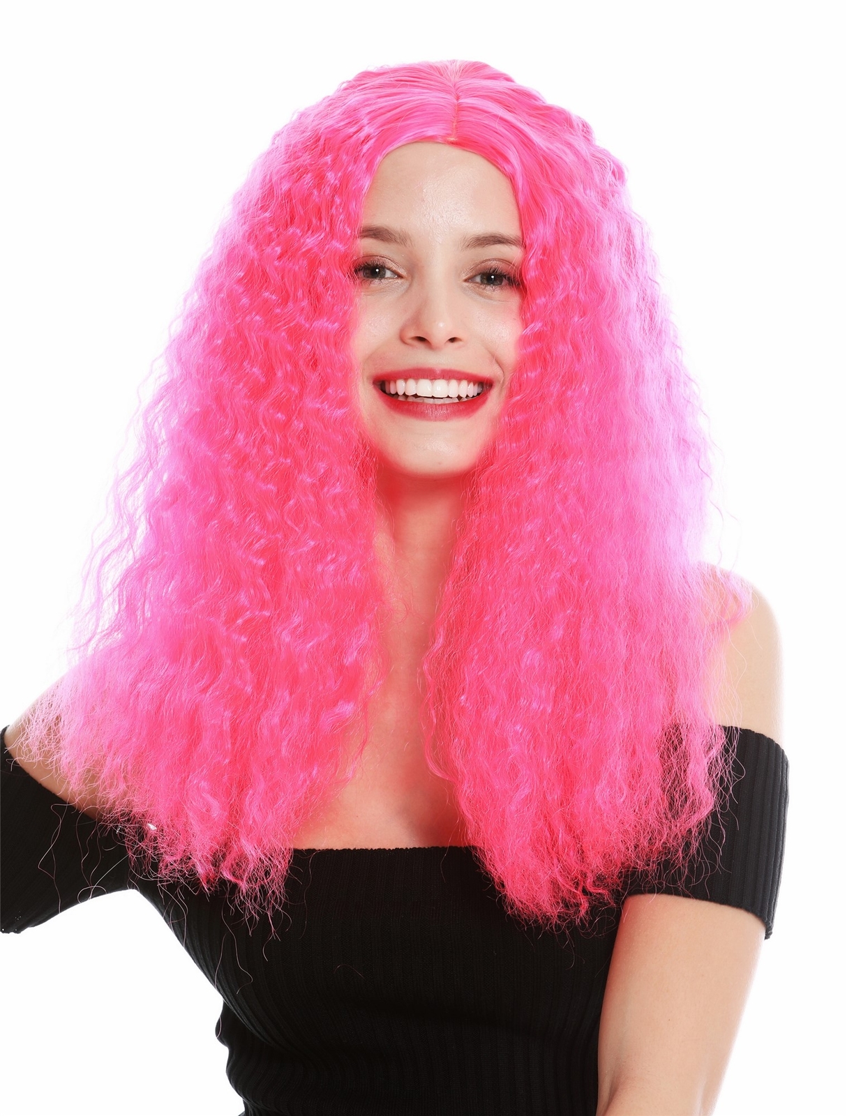 Wig Women Long Voluminous Curly Middle Part Pink Rose Elf