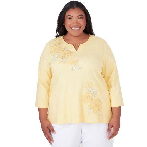 Alfred Dunner "Charleston" 3/4 sleeve top with embroidered floral design Size 1X