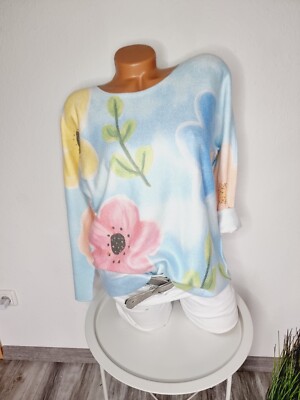 Damen Italy Feinstrick Strick Pulli mega weich geblümt 38 40 42 Basic NEU