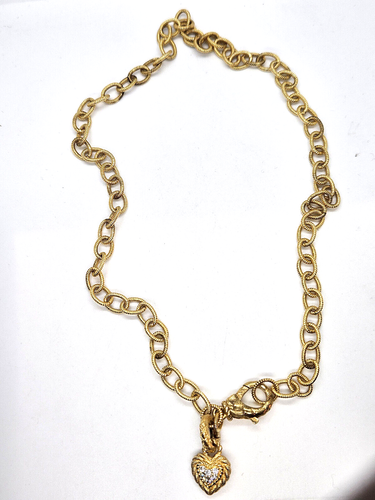 20" Judith Ripka vergoldet Sterling Korbgeflecht Kettenglied HERZ CHARM HALSKETTE