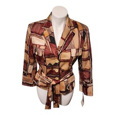 Harve Benard Holtzman Women's Brown Maroon Belted Blazer Jacket Size 6 Stretch