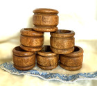 Vtg Wood Napkin Rings Brown Round Wooden Holders 6 Rustic Prairie Farmhouse Boho