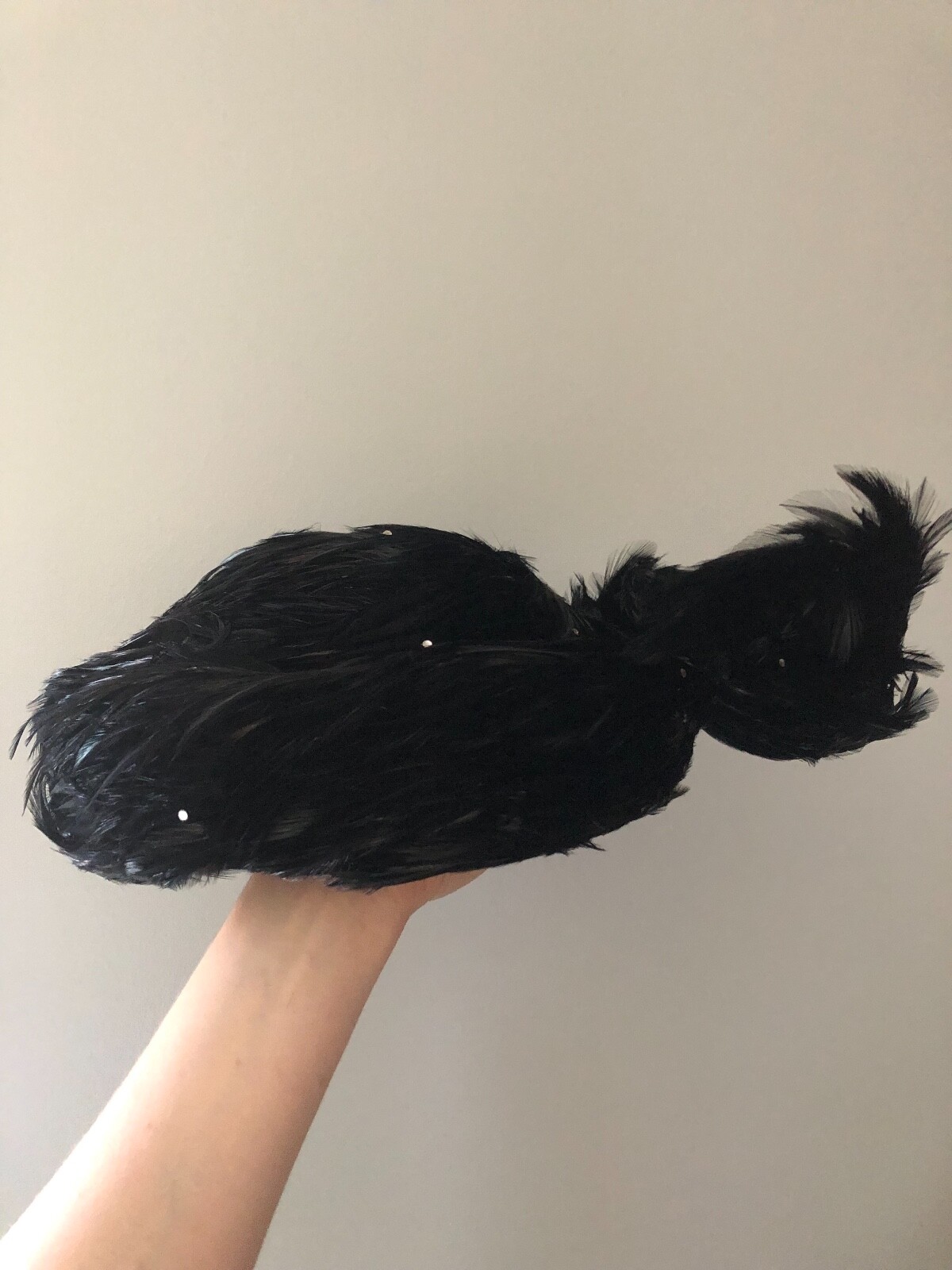 Vintage woman's black hat with feathers and sequins. Jack McConnell, Wool base image 5