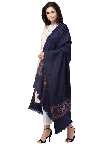 Kashmiri Woolen Kullu Shawl Stole Wrap for Women Blue Size 40x80'' - Picture 3 of 5