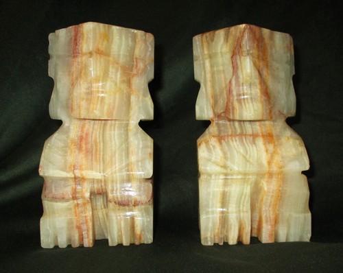 VINTAGE ONYX AZTEC MAYAN BOOKENDS 6 1/4"H x 3 1/4"W Stone Carving - Picture 5 of 7