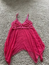 Red Lace Mesh Asymmetrical Adjustable Straps Lingerie Sleep Dress Size Medium