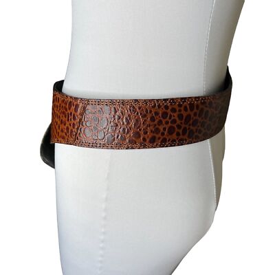 Vintage Avignon Brown Croc Embossed Leather Wide Thick Belt  display picture 3