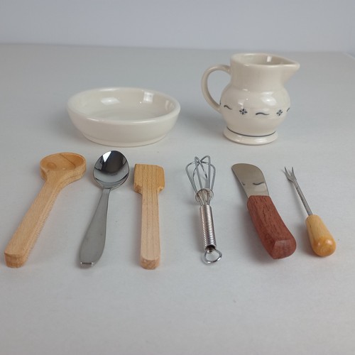 Longaberger Pottery Collectors Club Mini Milk Pitcher + 6 Utensils & Base Bowl - Picture 6 of 14