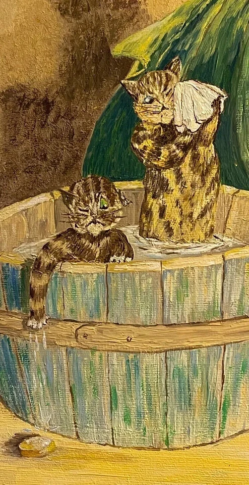 1996 Style of Louis Wain Cats at ‘Bath Time’ oil on board Circa 29cm x 34cm  - Image 2 of 4