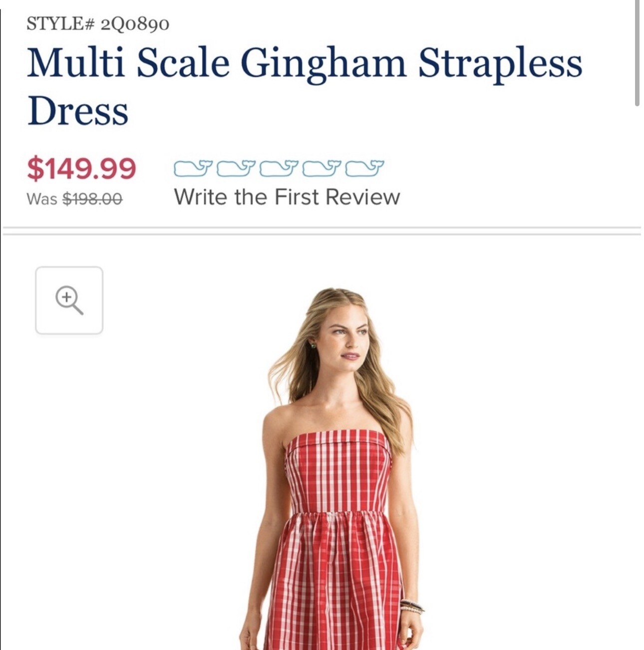 Vineyard Vines Strapless Gingham Dress Red White … - image 5