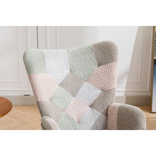 Modern Patchwork Accent Chair with Solid Wood Armrest and Feet, Mid-Century Mode - Picture 10 of 24