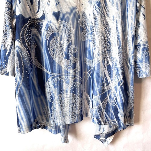Ali Miles Blue White Jacquard Paisley Open Front Cardigan NWT Women Petite M - Picture 7 of 13