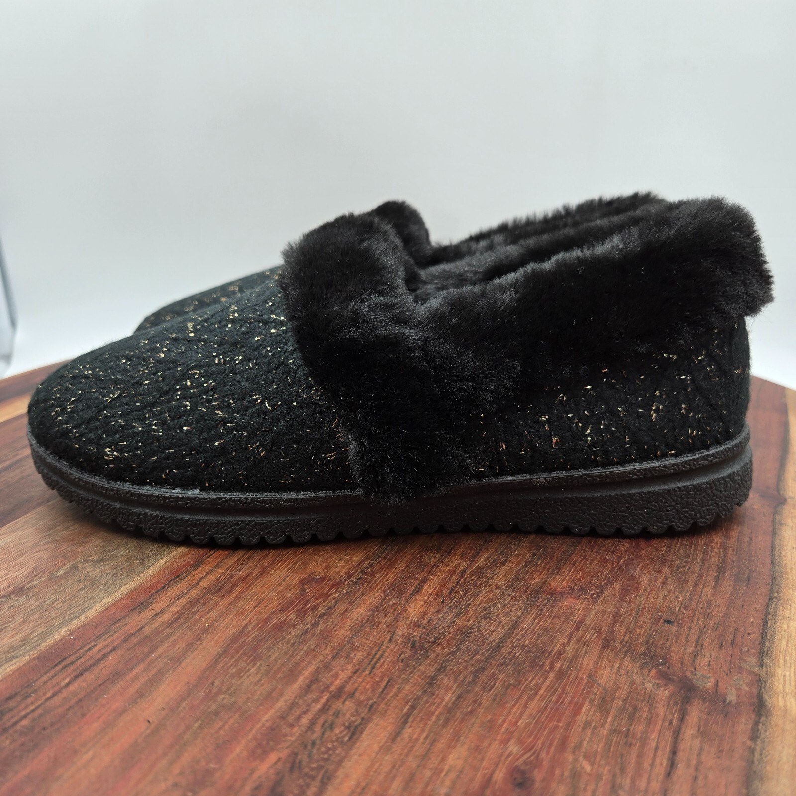 PANTOFOLA D’ORO Scarpe ciabatte Skechers Cozy Lite donna 7 5 nero oro pelliccia sintetica comode maglia