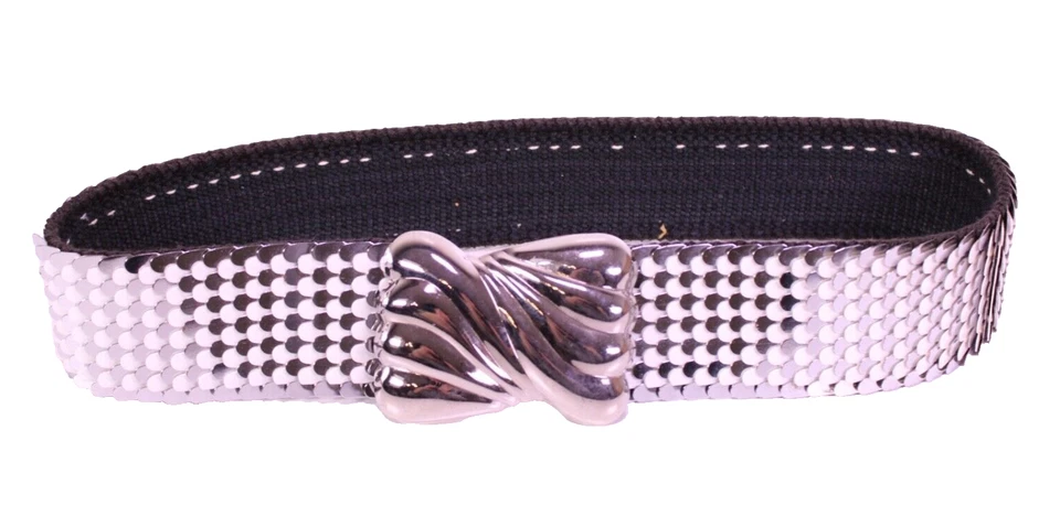 Schuppengürtel Gürtel silber weiß Stretch Schmuckschnalle Vintage Boho GH168 - Bild 2 von 4