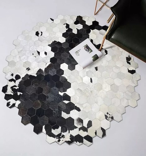Cowhide Leather Cow Skin Area Rug 100% Hide Real Hair Black & White Carpet Rug - Picture 2 of 5