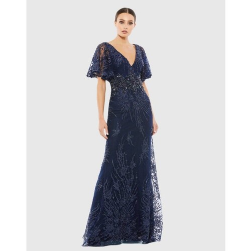 Mac Duggal 67493 Womens Size 14 Dark Blue Floral Embroidered Evening Gown Dress - Picture 2 of 4