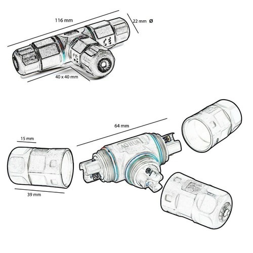 Conector de cable impermeable en forma de T conexión de cable caja de conexión distribuidor de 3 polos - Imagen 4 de 8
