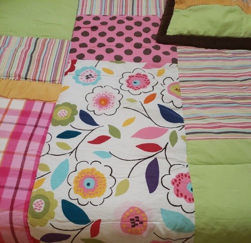 POTTERY BARN TEEN TWIN SIZE QUILT/STANDARD SHAM-FLORAL,BROWN CORDUROY EDGE - Picture 6 of 13