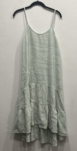 DREW Anthropologie Seafoam green Tiered Midi gauze Dress Size medium