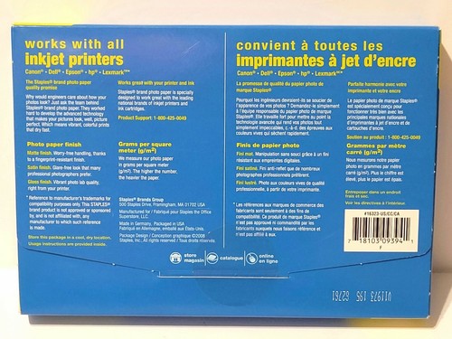 Inkjet Photo Paper Plus Gloss Compatible 60 Sheets Staples 4x6 ALL Printers NIB - Picture 3 of 5