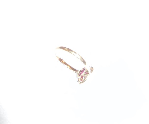 Anello gioco carte da gioco Art Déco oro 18K platino rosso diamante rubino US 6 - Foto 4 di 5