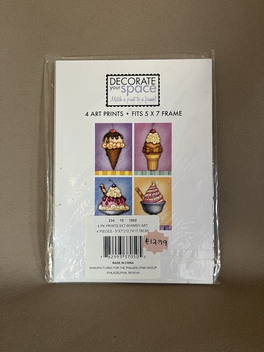 Set Of 4 Dessert Themed Whimsy Art Prints, Fits 5” X 7” Frames, New In Package! - Picture 3 of 4