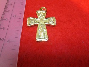Authentic 14 KT GOLD PLATED AVE MARIA CATHOLIC CROSS CHARM PENDANT-3064