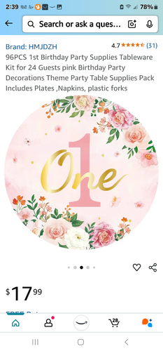 96PCS 1st Birthday Party Supplies Tableware Kit for 24 Guests pink Birthday Part