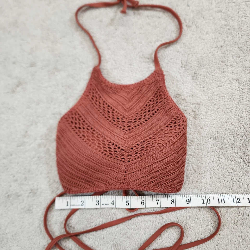 Top de bikini Xhilaration para mujer con halter de ganchillo cuello alto pequeño óxido Foto 3 de 4