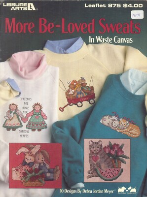 More Be-Loved Waste Canvas Cross Stitch Patterns 1990 Leisure Arts 875 Cat Bunny